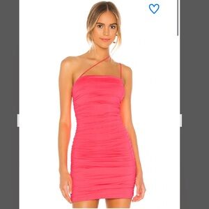 superdown Hot Pink Ruched One-Shoulder Mini Dress